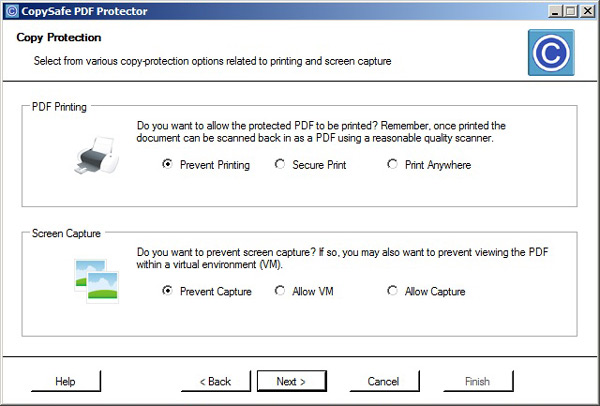 Select expiration and print control for PDF