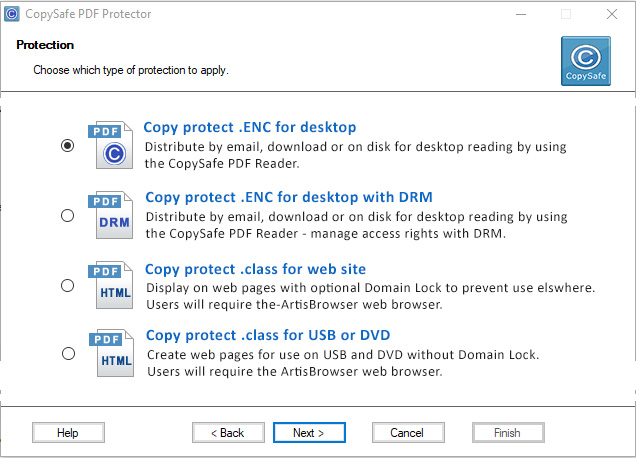 CopySafe PDF Protector software GUI
