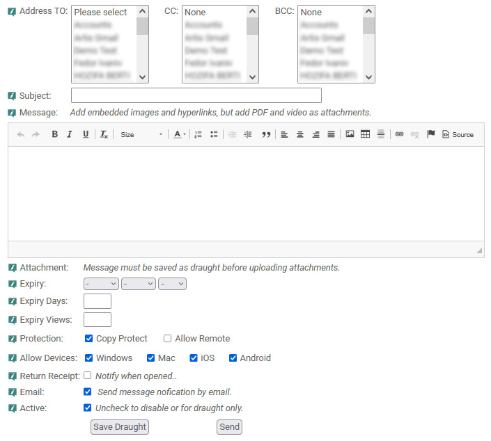 Email composer for messages
