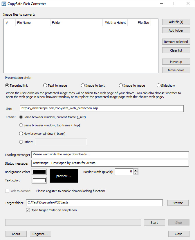 CopySafe Web Converter GUI for image encryption