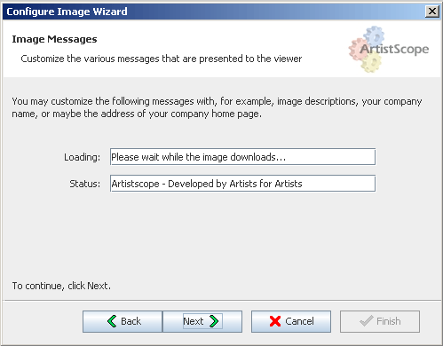 Set the message to be displayed on loading